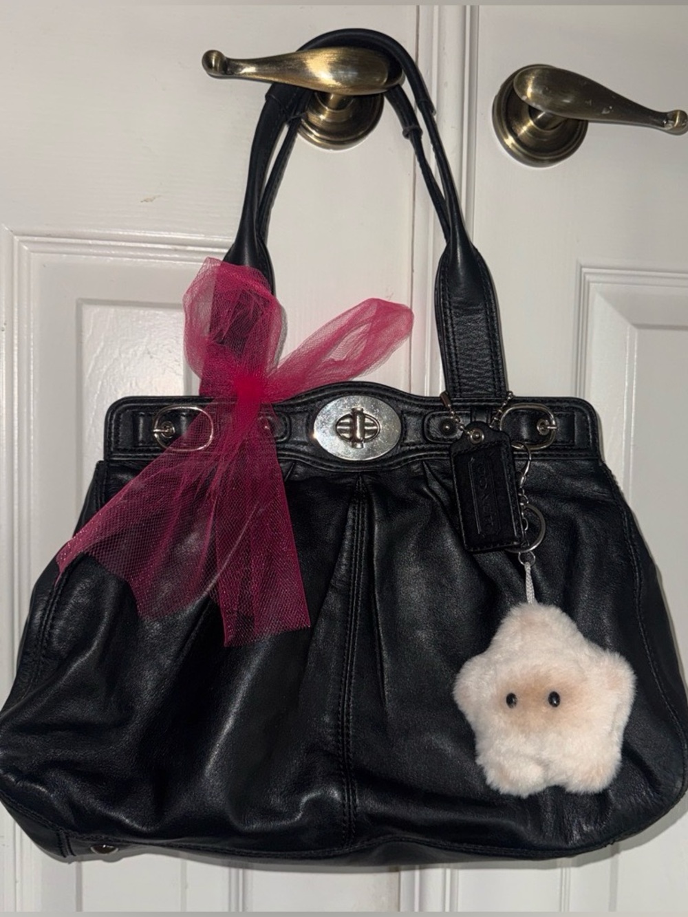 Coach Black Pleated Leather Turnlock Garnet Shoulder Bag